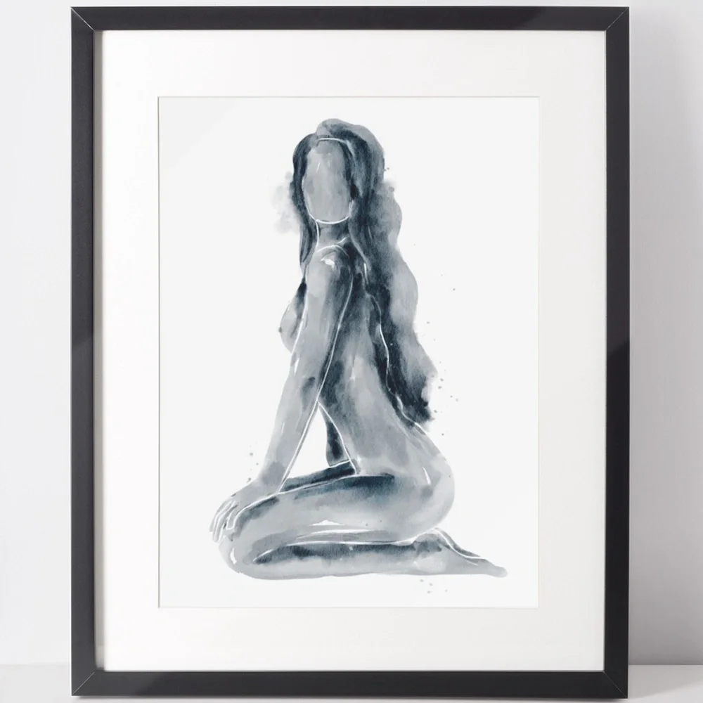 Watercolor Abstract Nude Woman Portrait Print Poster Unframed - Picture 4 of 14